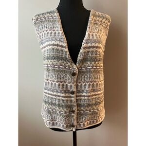Vintage Alps Womens Fair Isle Knit Sweater Vest Earth Tone Cotton Blend USA Made